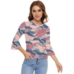 Waves Ocean Sea Water Pattern Rough Seas Digital Art Nature Nautical Bell Sleeve Top