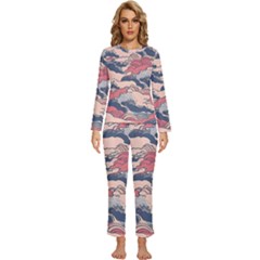 Waves Ocean Sea Water Pattern Rough Seas Digital Art Nature Nautical Womens  Long Sleeve Lightweight Pajamas Set