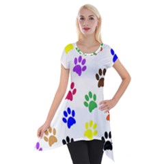 Pawprints Paw Prints Paw Animal Short Sleeve Side Drop Tunic