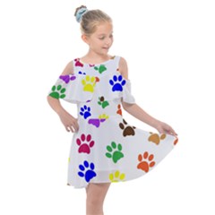 Pawprints Paw Prints Paw Animal Kids  Shoulder Cutout Chiffon Dress