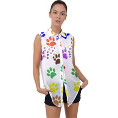 Pawprints Paw Prints Paw Animal Sleeveless Chiffon Button Shirt