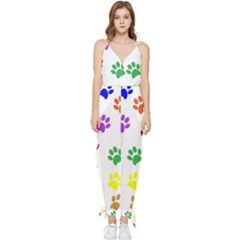 Pawprints Paw Prints Paw Animal Sleeveless Tie Ankle Chiffon Jumpsuit