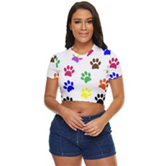 Pawprints Paw Prints Paw Animal Side Button Cropped T-shirt