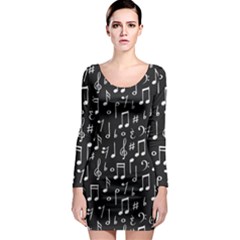 Chalk Music Notes Signs Seamless Pattern Long Sleeve Bodycon Dress