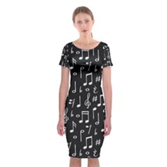 Chalk Music Notes Signs Seamless Pattern Classic Short Sleeve Midi Dress