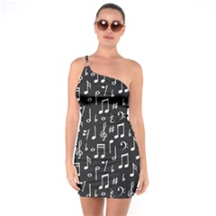 Chalk Music Notes Signs Seamless Pattern One Shoulder Ring Trim Bodycon Dress