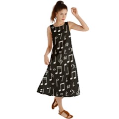 Chalk Music Notes Signs Seamless Pattern Summer Maxi Dress