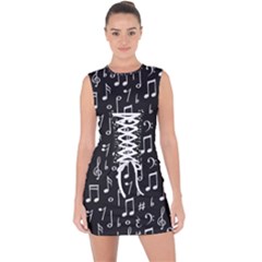 Chalk Music Notes Signs Seamless Pattern Lace Up Front Bodycon Dress