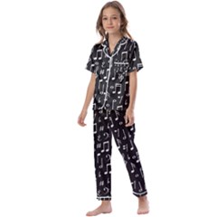 Chalk Music Notes Signs Seamless Pattern Kids  Satin Short Sleeve Pajamas Set