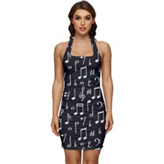 Chalk Music Notes Signs Seamless Pattern Sleeveless Wide Square Neckline Ruched Bodycon Dress