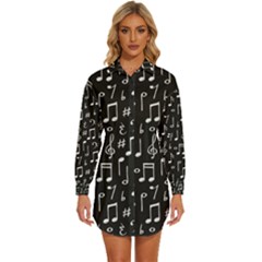 Chalk Music Notes Signs Seamless Pattern Womens Long Sleeve Shirt Dress