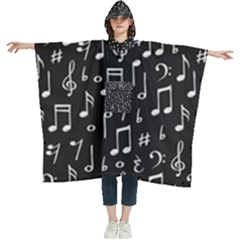 Chalk Music Notes Signs Seamless Pattern Women s Hooded Rain Ponchos