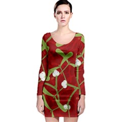 Mistletoe Christmas Texture Advent Long Sleeve Bodycon Dress