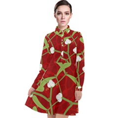 Mistletoe Christmas Texture Advent Long Sleeve Chiffon Shirt Dress