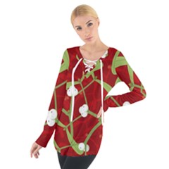 Mistletoe Christmas Texture Advent Tie Up T-shirt