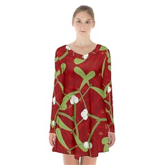 Mistletoe Christmas Texture Advent Long Sleeve Velvet V-neck Dress