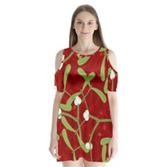 Mistletoe Christmas Texture Advent Shoulder Cutout Velvet One Piece