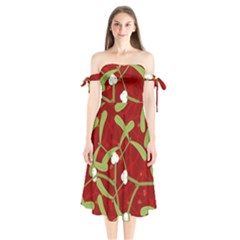 Mistletoe Christmas Texture Advent Shoulder Tie Bardot Midi Dress
