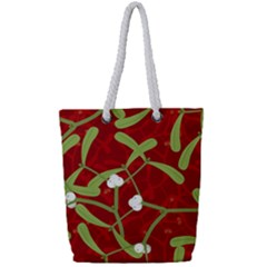 Mistletoe Christmas Texture Advent Full Print Rope Handle Tote (small)