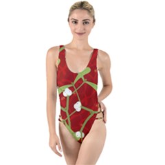 Mistletoe Christmas Texture Advent High Leg Strappy Swimsuit