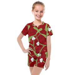 Mistletoe Christmas Texture Advent Kids  Mesh T-shirt And Shorts Set