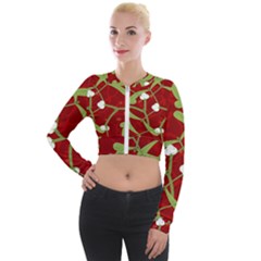 Mistletoe Christmas Texture Advent Long Sleeve Cropped Velvet Jacket