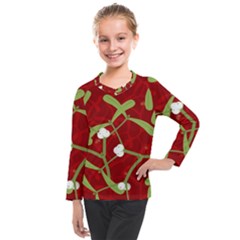 Mistletoe Christmas Texture Advent Kids  Long Mesh T-shirt