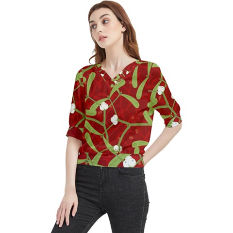 Mistletoe Christmas Texture Advent Quarter Sleeve Blouse by Hannah976