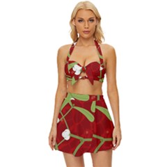 Mistletoe Christmas Texture Advent Vintage Style Bikini Top And Skirt Set 