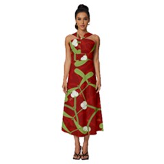 Mistletoe Christmas Texture Advent Sleeveless Cross Front Cocktail Midi Chiffon Dress