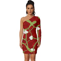 Mistletoe Christmas Texture Advent Long Sleeve One Shoulder Mini Dress