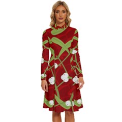 Mistletoe Christmas Texture Advent Long Sleeve Shirt Collar A-line Dress