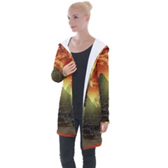 Pyramids Egypt Monument Landmark Sunrise Sunset Egyptian Longline Hooded Cardigan