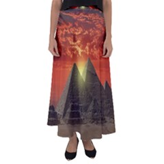 Pyramids Egypt Monument Landmark Sunrise Sunset Egyptian Flared Maxi Skirt