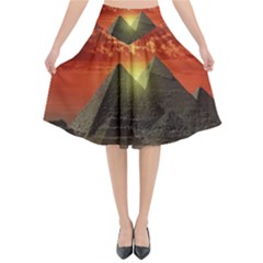 Pyramids Egypt Monument Landmark Sunrise Sunset Egyptian Flared Midi Skirt