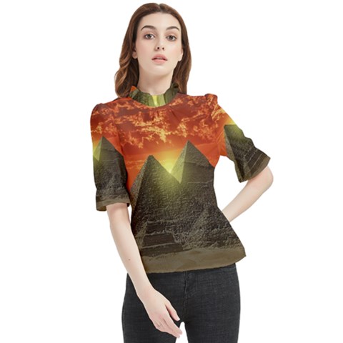 Pyramids Egypt Monument Landmark Sunrise Sunset Egyptian Frill Neck Blouse by Proyonanggan