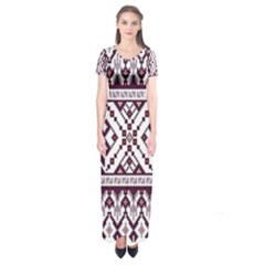 Illustration Ukrainian Folk Seamless Pattern Ornament Short Sleeve Maxi Dress