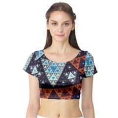 Fractal Triangle Geometric Abstract Pattern Short Sleeve Crop Top