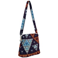 Fractal Triangle Geometric Abstract Pattern Zipper Messenger Bag