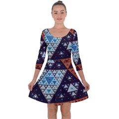 Fractal Triangle Geometric Abstract Pattern Quarter Sleeve Skater Dress