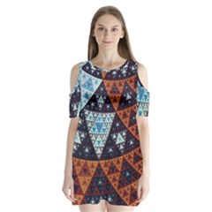 Fractal Triangle Geometric Abstract Pattern Shoulder Cutout Velvet One Piece