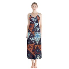 Fractal Triangle Geometric Abstract Pattern Button Up Chiffon Maxi Dress