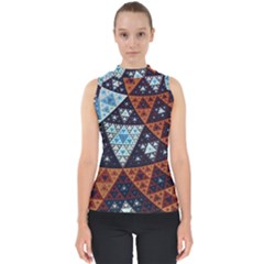 Fractal Triangle Geometric Abstract Pattern Mock Neck Shell Top