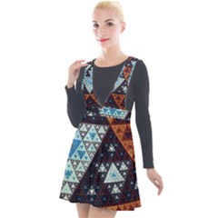 Fractal Triangle Geometric Abstract Pattern Plunge Pinafore Velour Dress by Cemarart