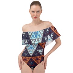 Fractal Triangle Geometric Abstract Pattern Off Shoulder Velour Bodysuit 