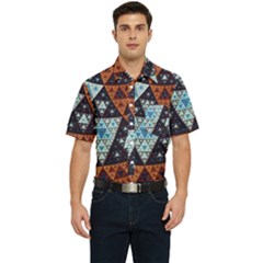 Fractal Triangle Geometric Abstract Pattern Men s Short Sleeve Pocket Shirt 
