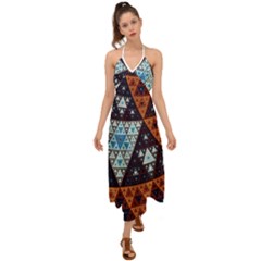 Fractal Triangle Geometric Abstract Pattern Halter Tie Back Dress 