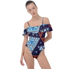 Fractal Triangle Geometric Abstract Pattern Frill Detail One Piece Swimsuit