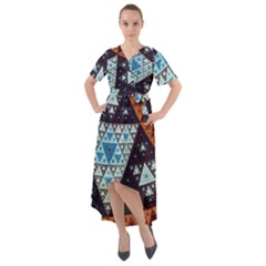 Fractal Triangle Geometric Abstract Pattern Front Wrap High Low Dress