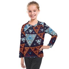 Fractal Triangle Geometric Abstract Pattern Kids  Long Mesh T-shirt